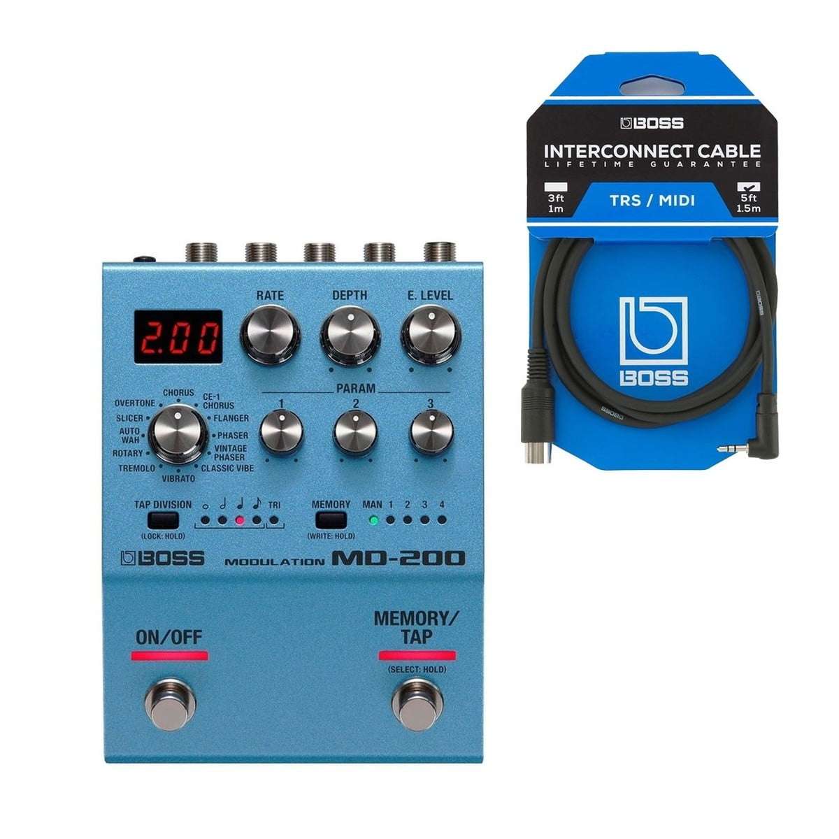 Boss MD-200 Modulation Pedal with MIDI Connection Cable - New Boss            Modulation        Chorus Boost   Guitar Effect Pedal