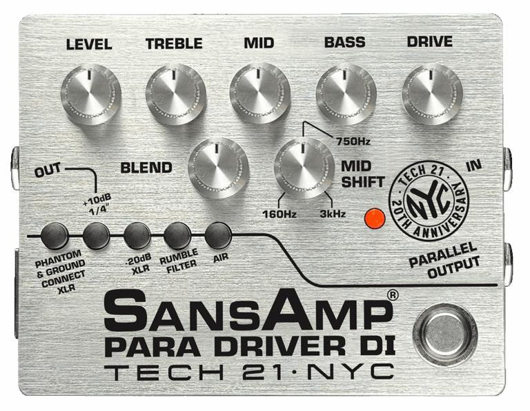 Tech 21 SansAmp 20th Anniversary PARA DRIVER DI Preamp Pedal in Anniversary Silver