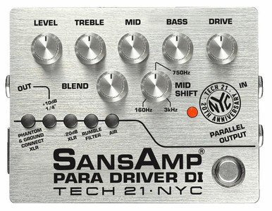 Tech 21 SansAmp 20th Anniversary PARA DRIVER DI Preamp Pedal in Anniversary Silver