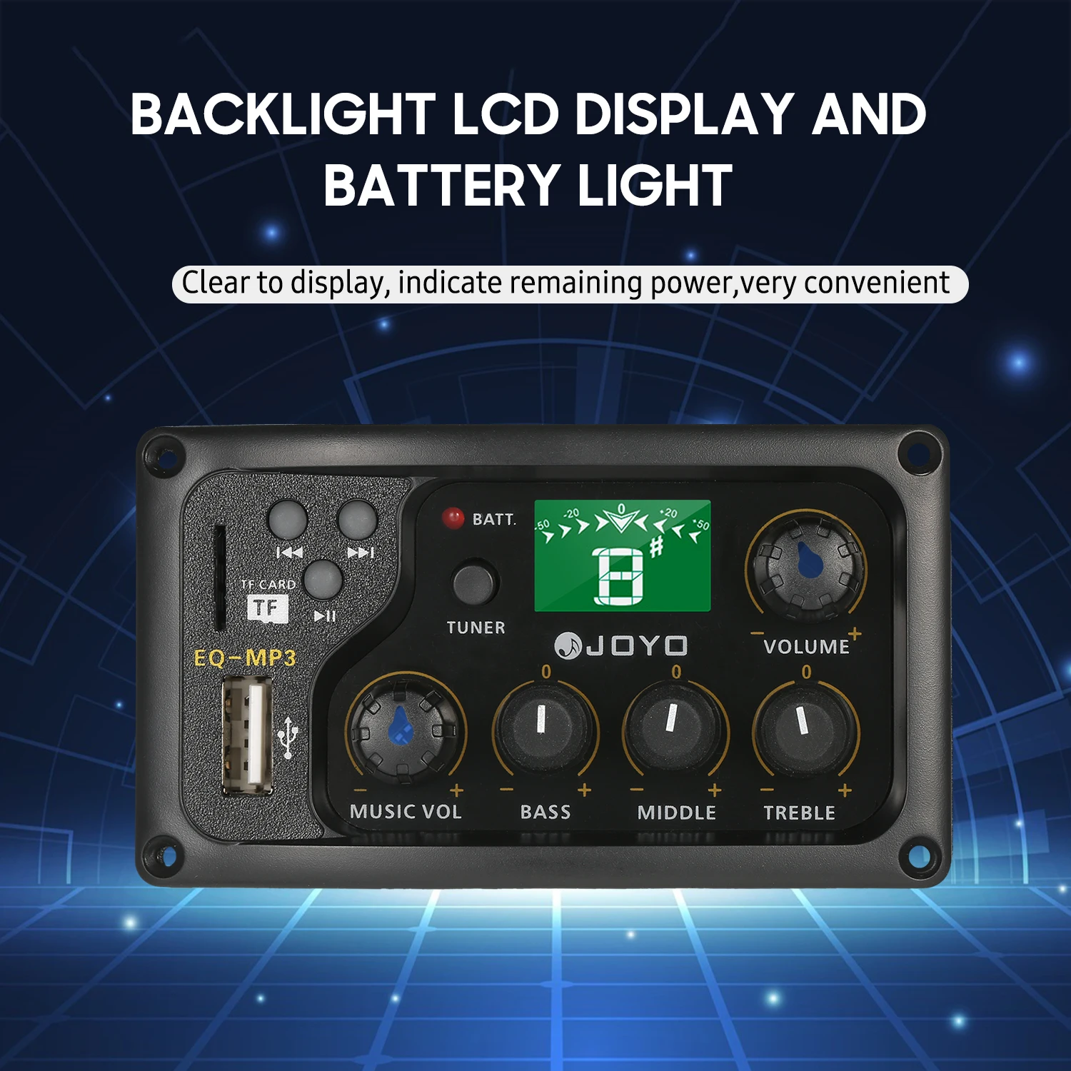 Joyo MP3 EQ- 3-Band EQ Equalizer System Acoustic Preamp EQ Equalizer Piezo Pickup LCD