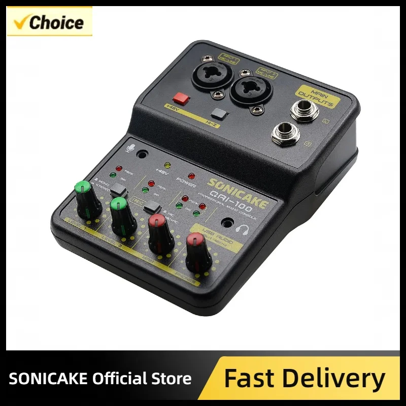 Sonicake QAI-100 2-Channel Mini Mixer Sound Card DJ Studio Recording Home