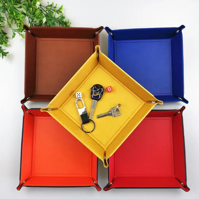 Creative PU Leather Valet Trinket Folding Tray Collapsible
