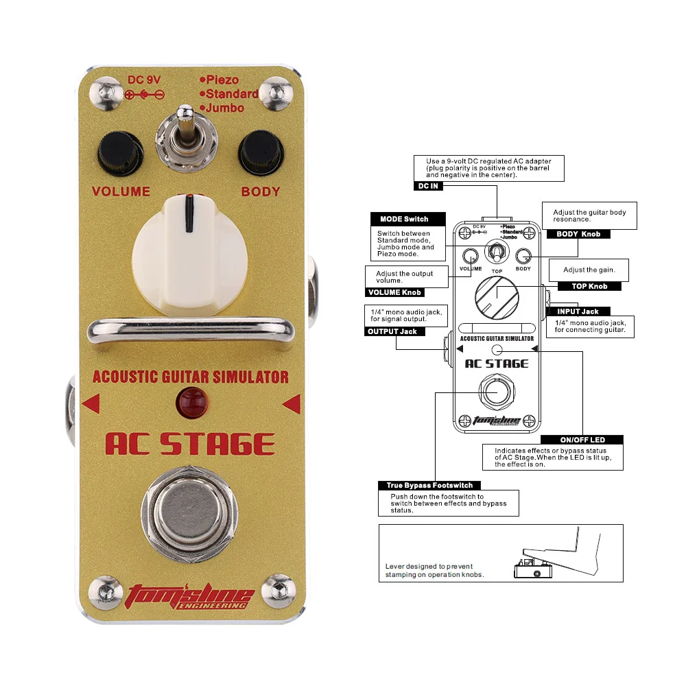 Aroma AAS-3 Acoustic Simulator Mini Size Pedal True Bypass True Bypass Footswitch - Image 5