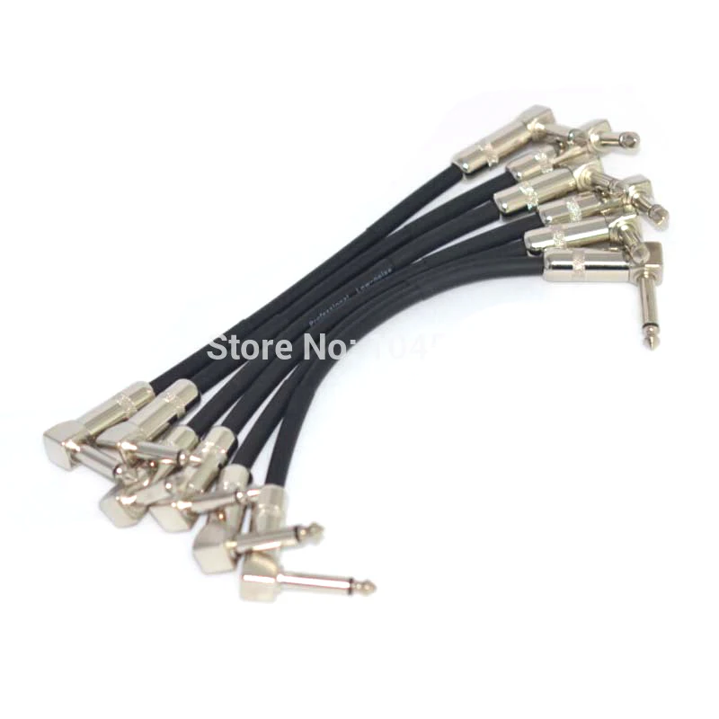 6 X LANDTONE PACK Guitar Effect Pedal Patch Cable with 1/4" 6.35mm Right Angle Plug, 21CM/ 0.7 FT Length Black
