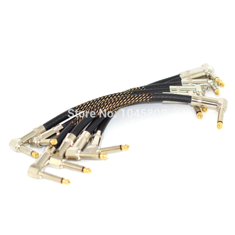 6Pack Guitar Patch Pedal Cable 1/4 Inch Right Angle Braided cable For Instrument Jumper Cables With Gold Plated