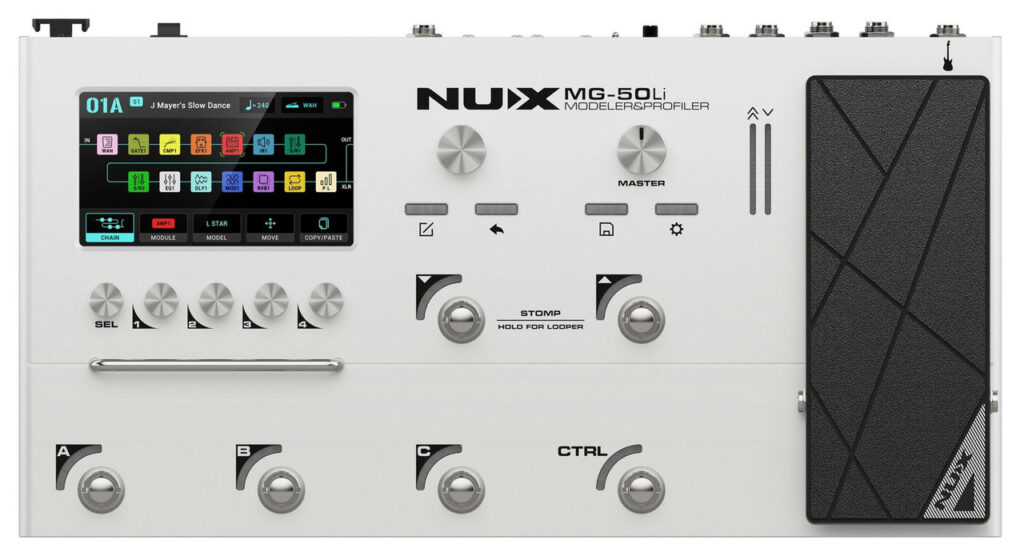 Nux MG-50Li Guitar & Bass Multi-FX Processor and Profiler with Built in Rechargeable Battery in White
