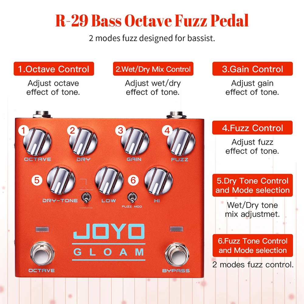 Joyo R-29 GLOAM Octave Fuzz Pedal High Gain Bass Pedal - Image 4