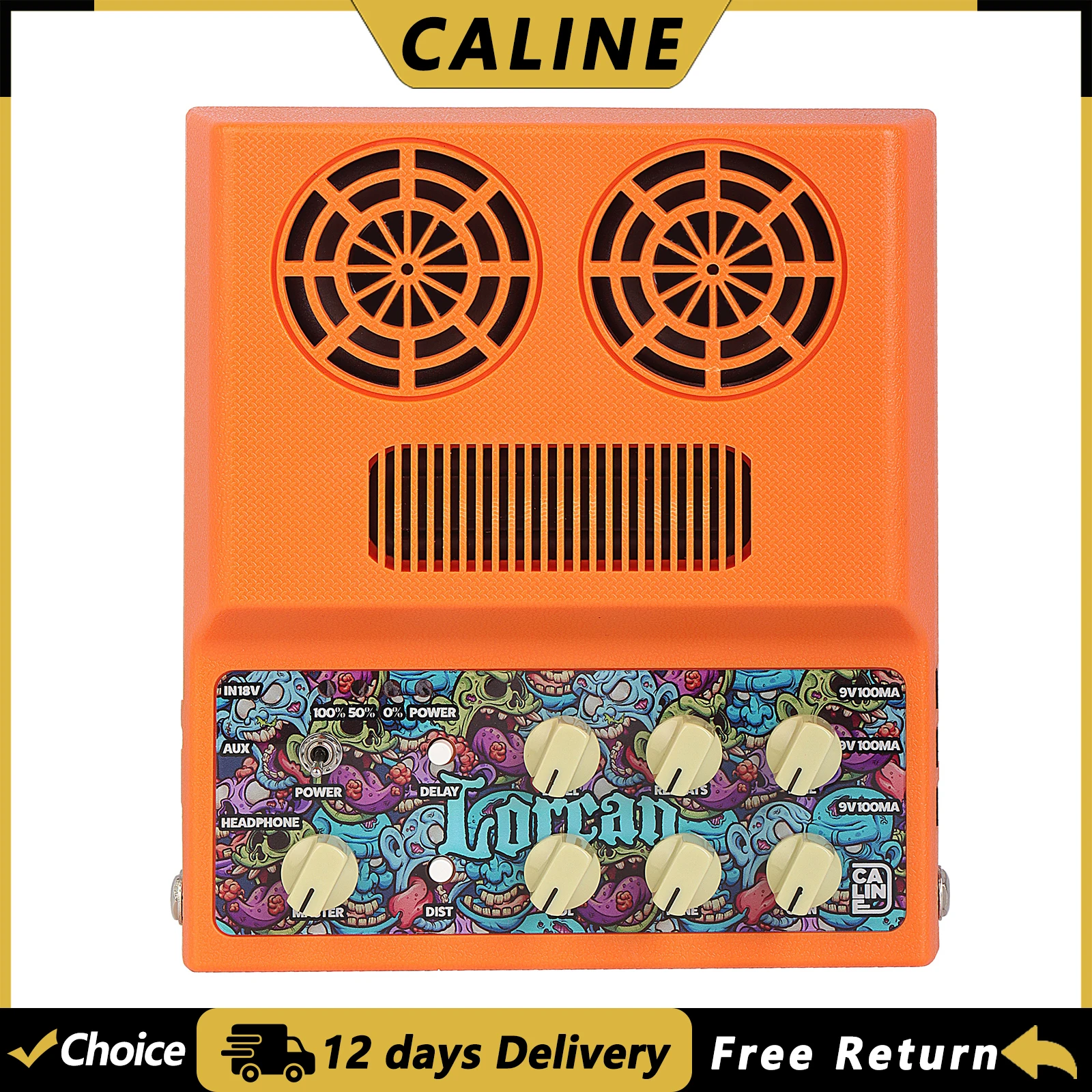 Caline CA-100G 20W Guitar Amplifier Electric Guitar AMP Speaker Rechargeable with Distortion Delay Effect Guitar Accessories