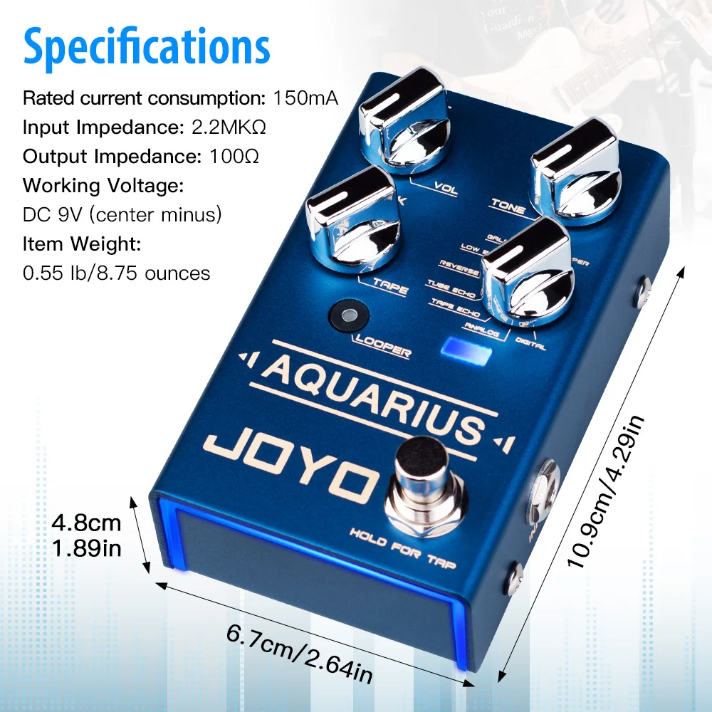 Joyo R-07 AQUARIUS Multi-mode Delay Looper Pedal 8 Digital Delay 5Min Looper Recording - Image 6