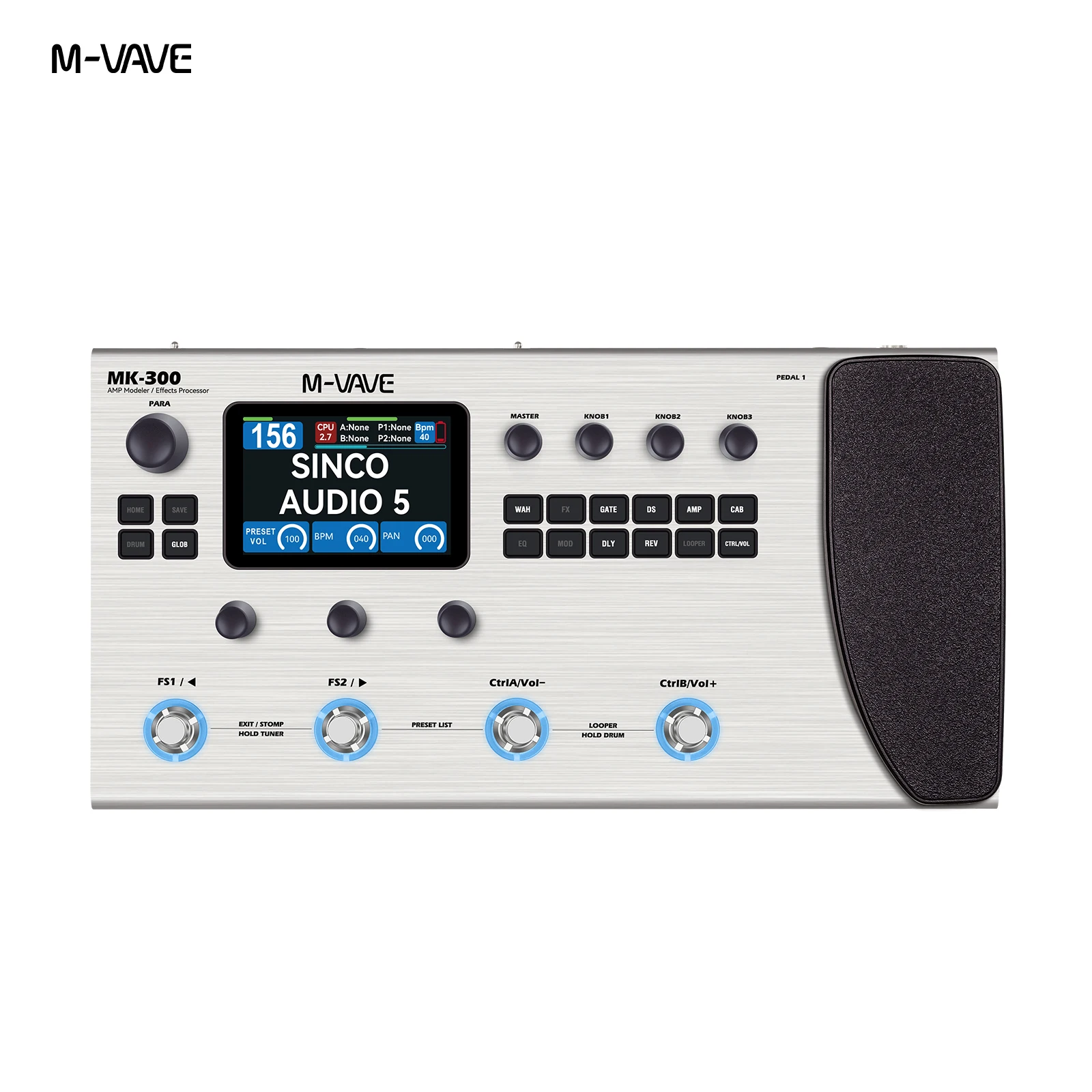 M-Vave MK-300 Multi-Function Bass Effector Pedal 300s Looper+128 Drum MIDI DAW ANN