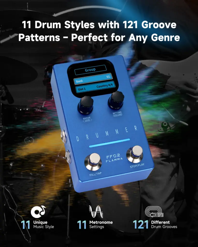 Flamma FF02 Drum Machine Pedal 11 Drum Groove 66 preset slots Fill