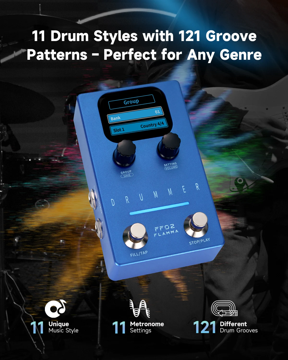 Flamma FF02 Drum Machine Pedal 11 Drum Groove 66 preset slots Fill - Image 1