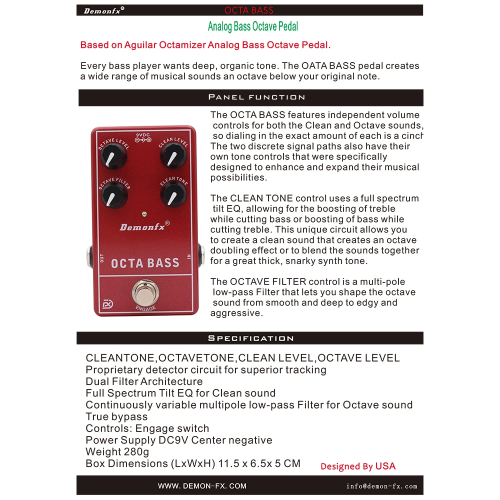 New DEMONFX OCTA BASS ANALOG BASS PEDAL OCTAVE - Image 7