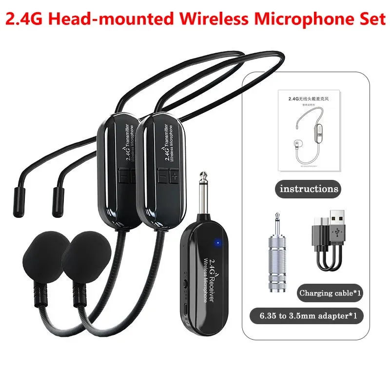 2.4G 4G 2 Head-mounted Wireless Lavalier Microphone Amplifier Voice Speaker Teaching Tour Guide