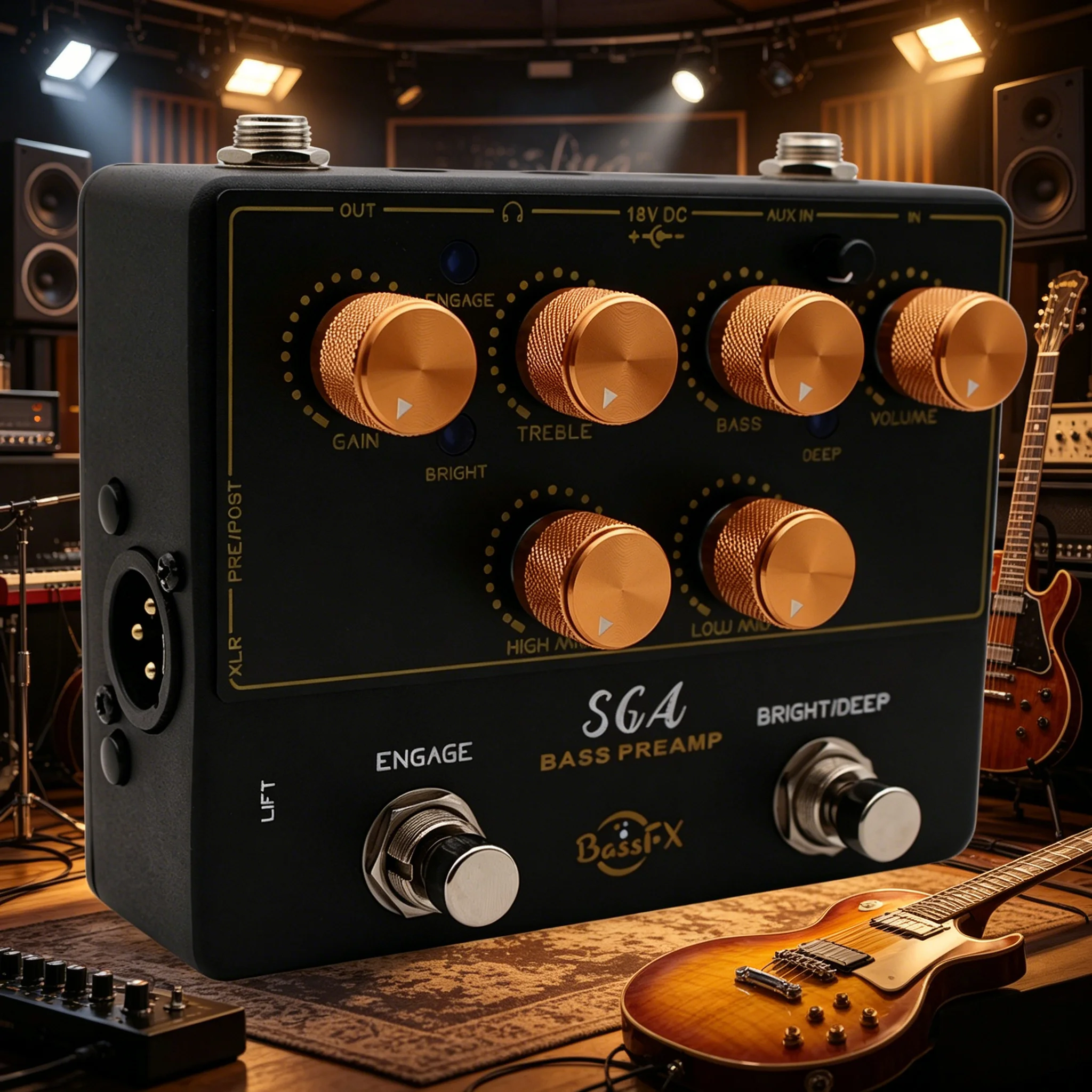Fanmuzk AUX-IN SAG Bass Pedal BASS ANALOG PREAMP+DI+ Headphone Out Bass Preamp - Image 5