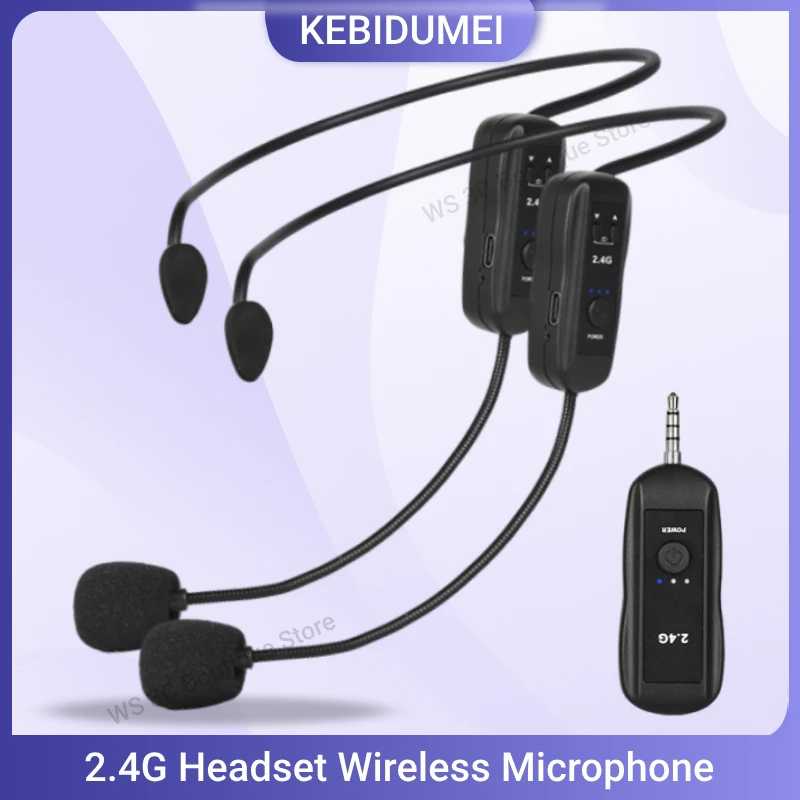 2.4G 4G 2 Head-mounted Wireless Lavalier Microphone Set Transmitter Receiver Amplifier Voice Speaker