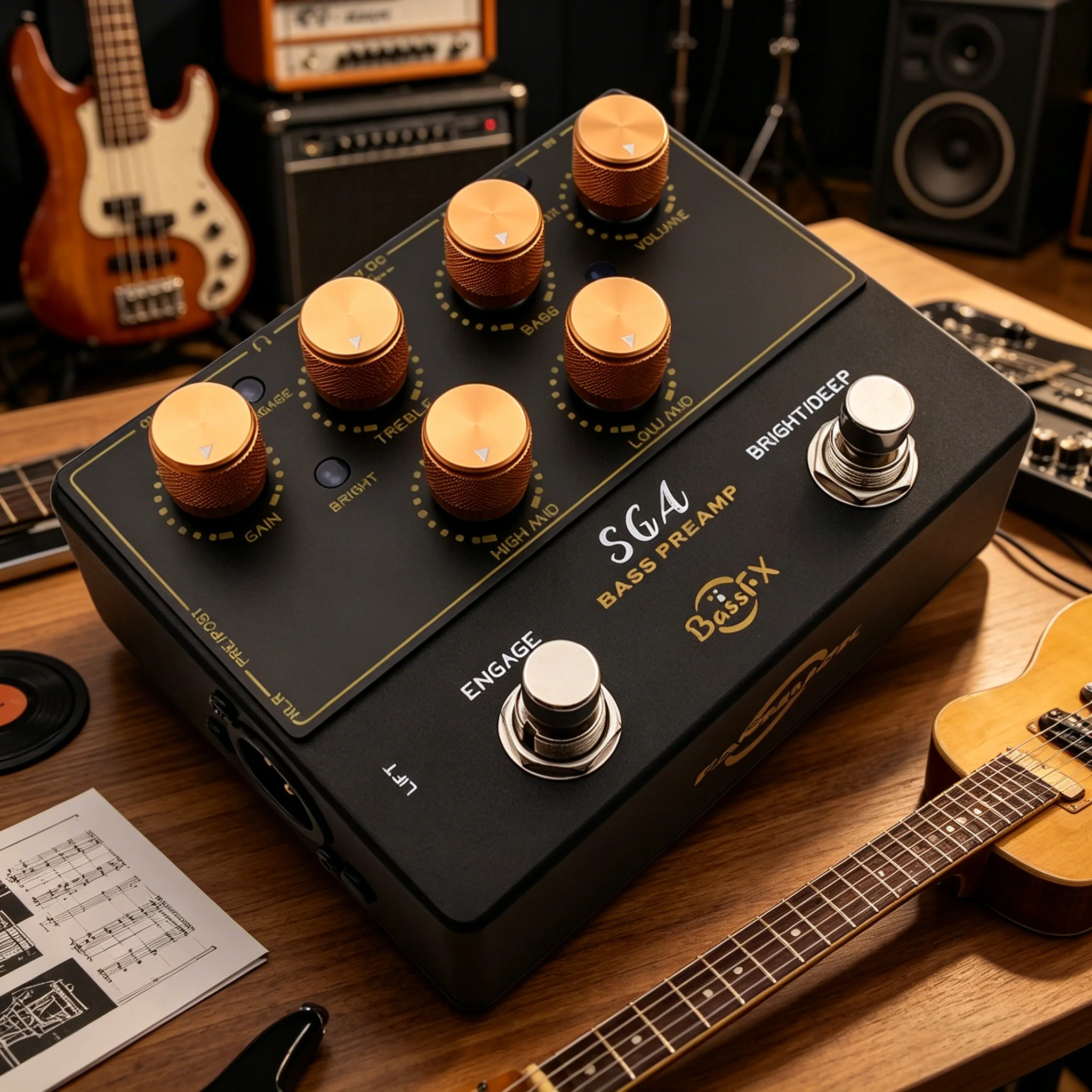 Fanmuzk AUX-IN SAG Bass Pedal BASS ANALOG PREAMP+DI+ Headphone Out Bass Preamp - Image 6