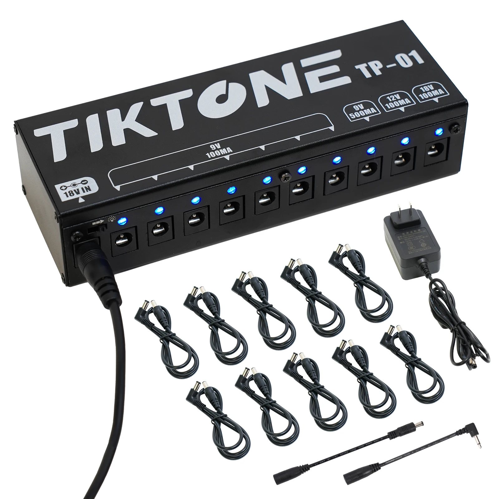 Tiktone Guitar Effect Pedal Power Supply 10 Isolated Outputs (9V,12V,18V) Power Tuner Short Circuit /Overcurrent Protection