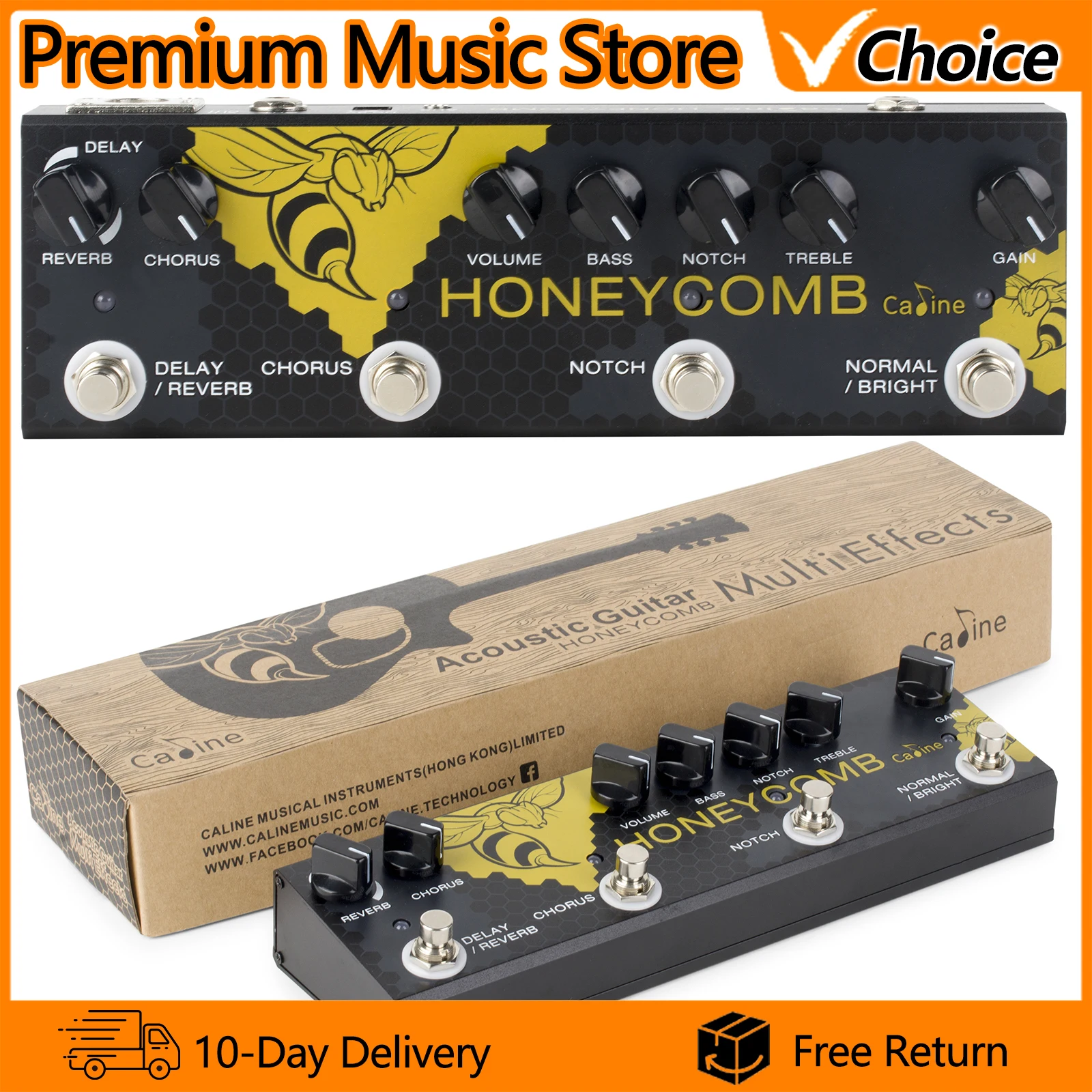 Caline CP-48 Honey Comb Digital Effect Pedal Multi-effects Pedal for Acoustic Guitar Chorus Delay Reverb Notch Boost EQ
