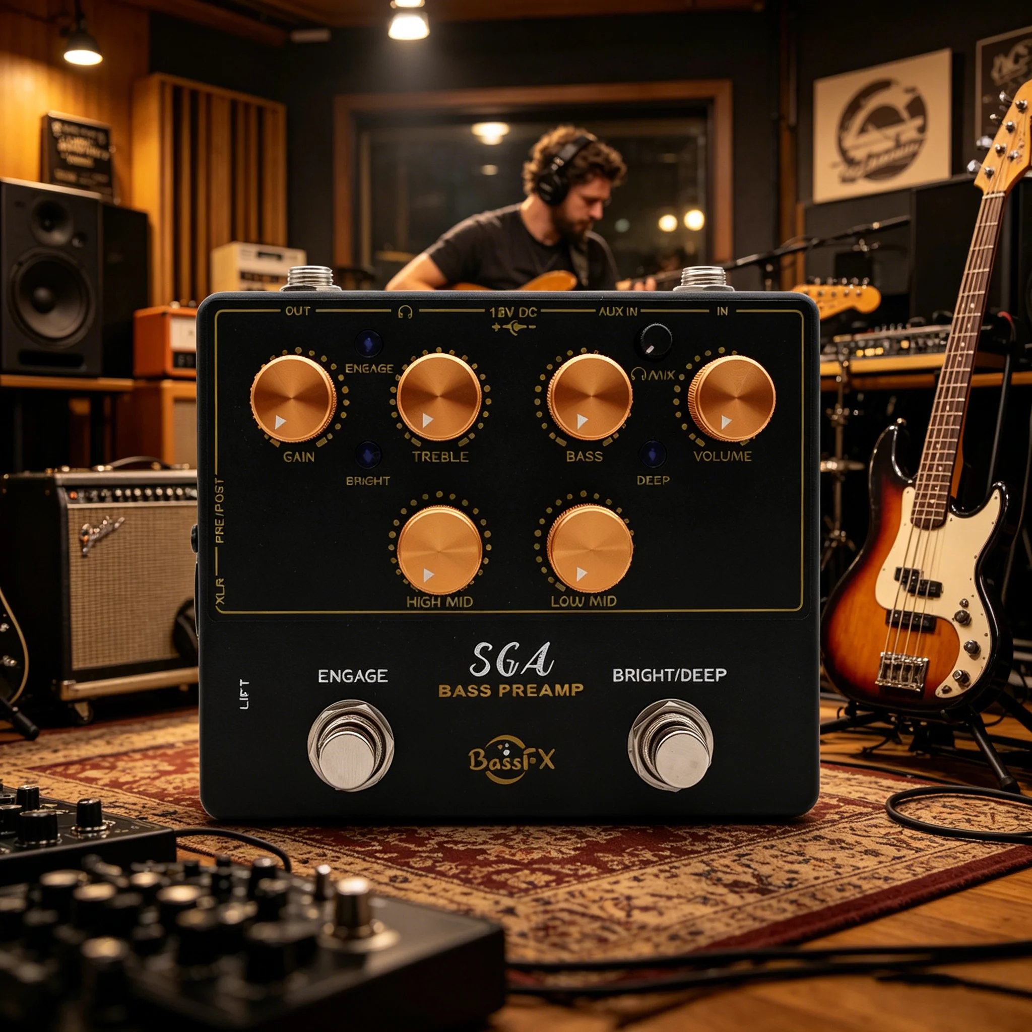 Fanmuzk AUX-IN SAG Bass Pedal BASS ANALOG PREAMP+DI+ Headphone Out Bass Preamp - Image 8