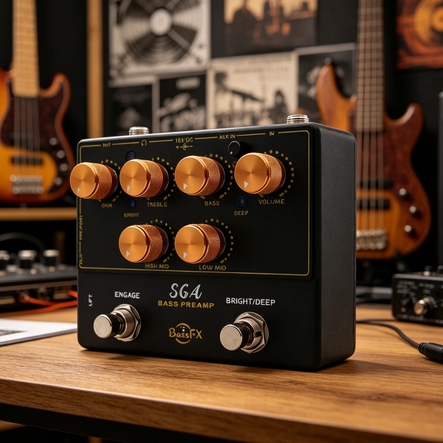 Fanmuzk AUX-IN SAG Bass Pedal BASS ANALOG PREAMP+DI+ Headphone Out Bass Preamp - Image 4