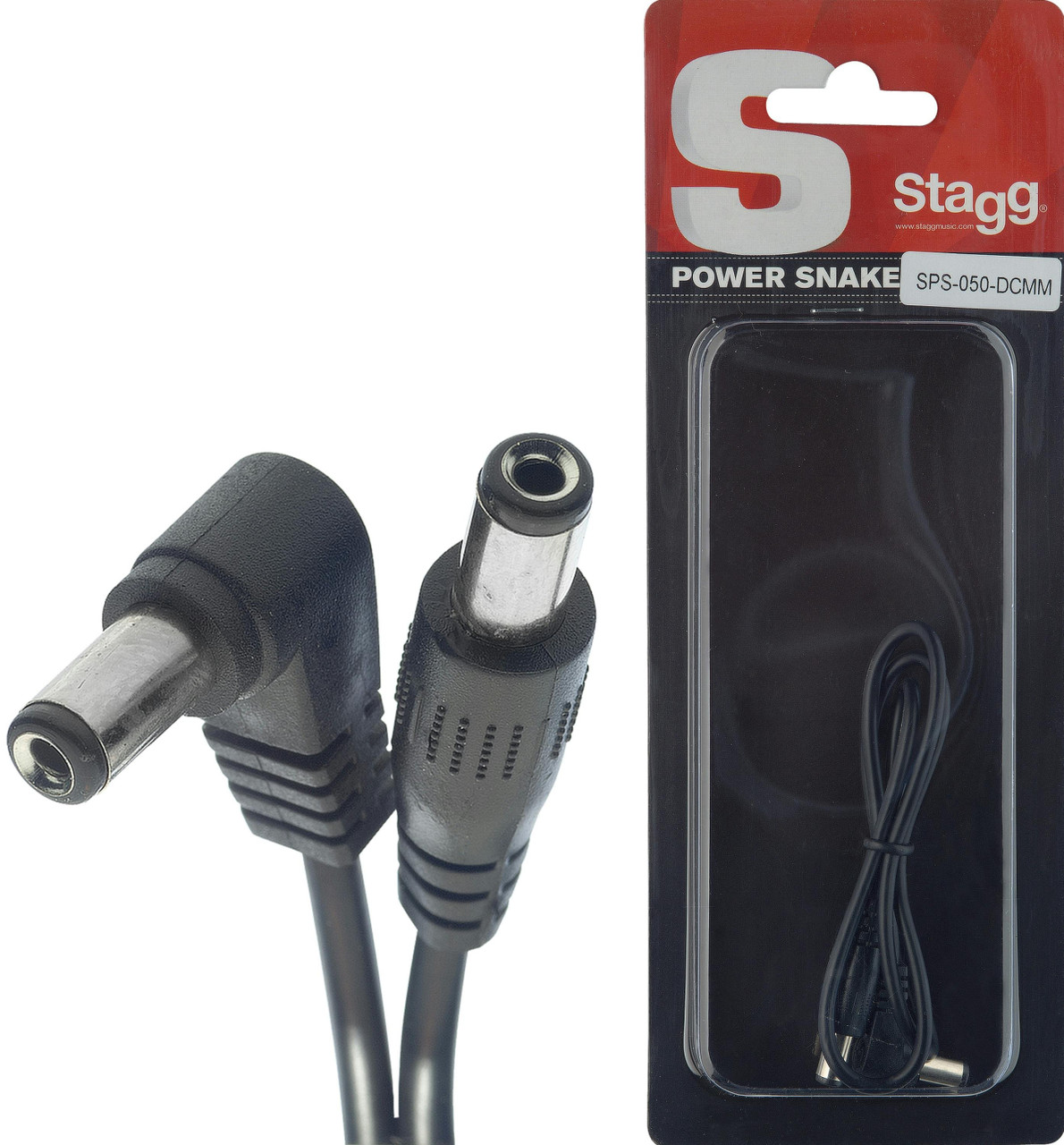 Stagg 50cm DC Power Cable - Straight Jack to Right Angle Jack - Image 4