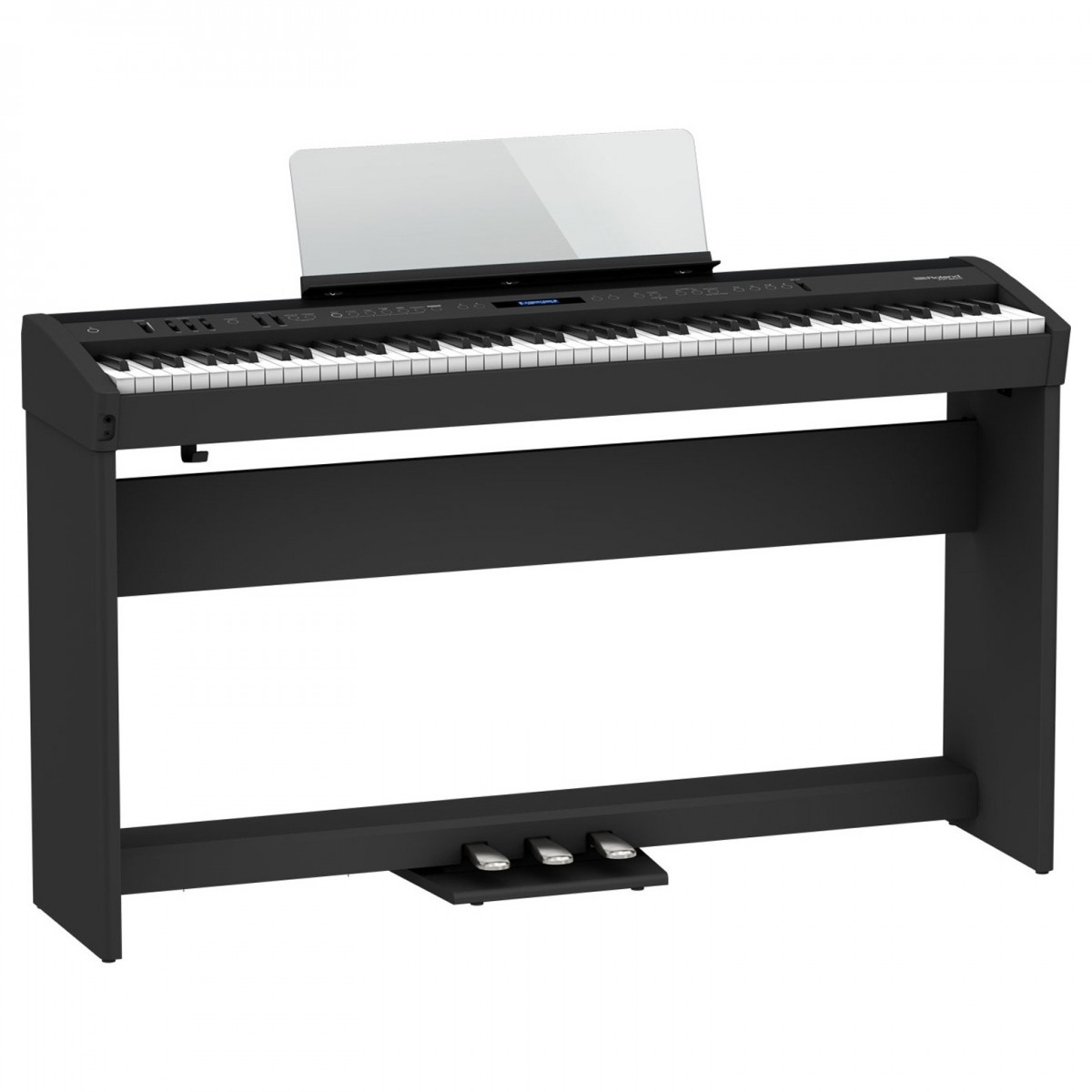 Roland FP-60X Digital Piano with Wood Frame Stand and Pedals Black - Image 1