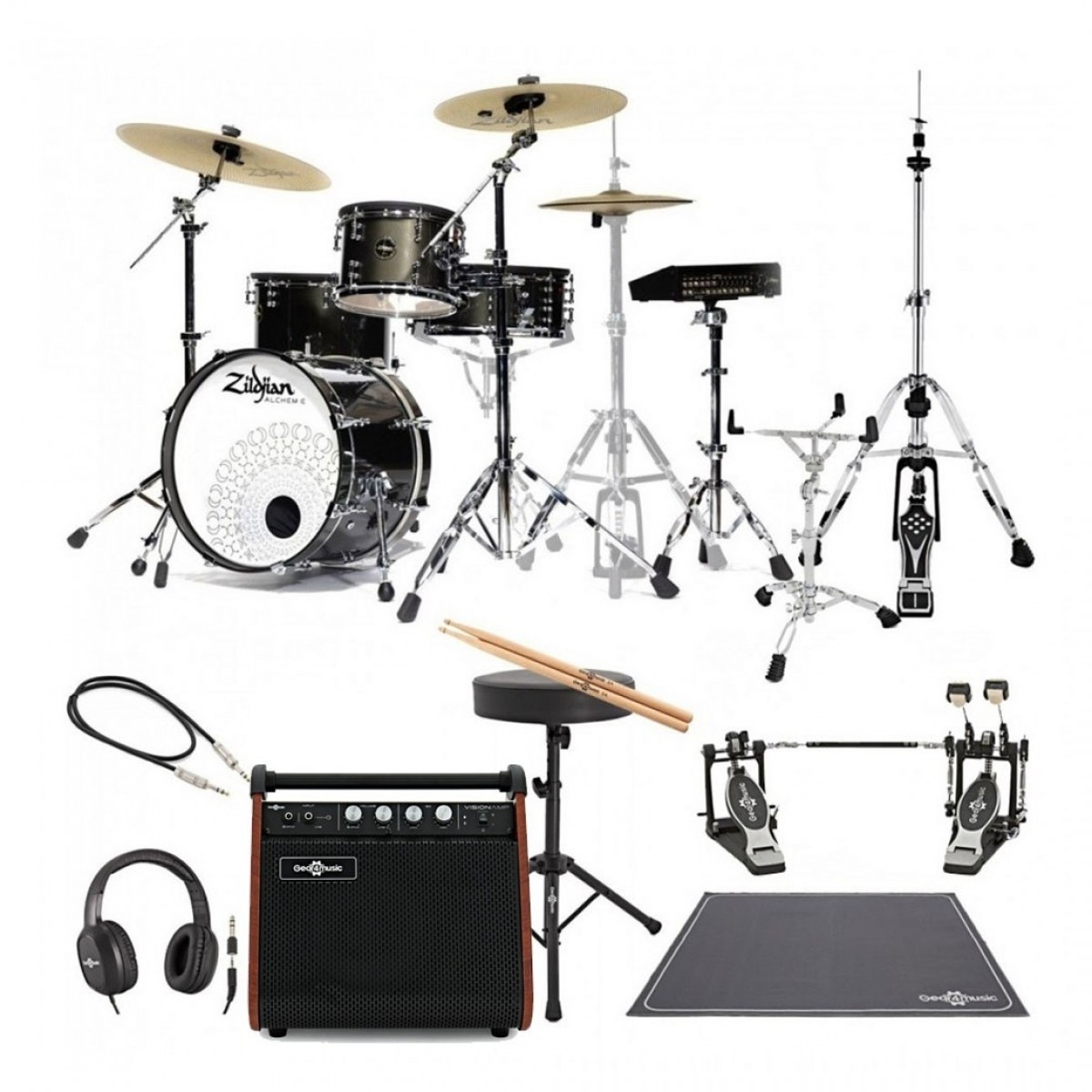 Zildjian ALCHEM-E Series Gold Kit with Double Pedal Custom Bundle - Image 1