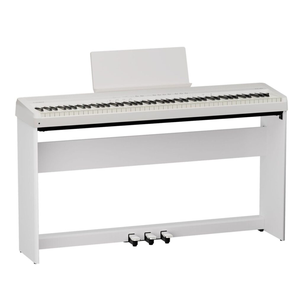 Roland FP-40 Digital Piano with Wood Frame Stand and Triple Pedal Unit White