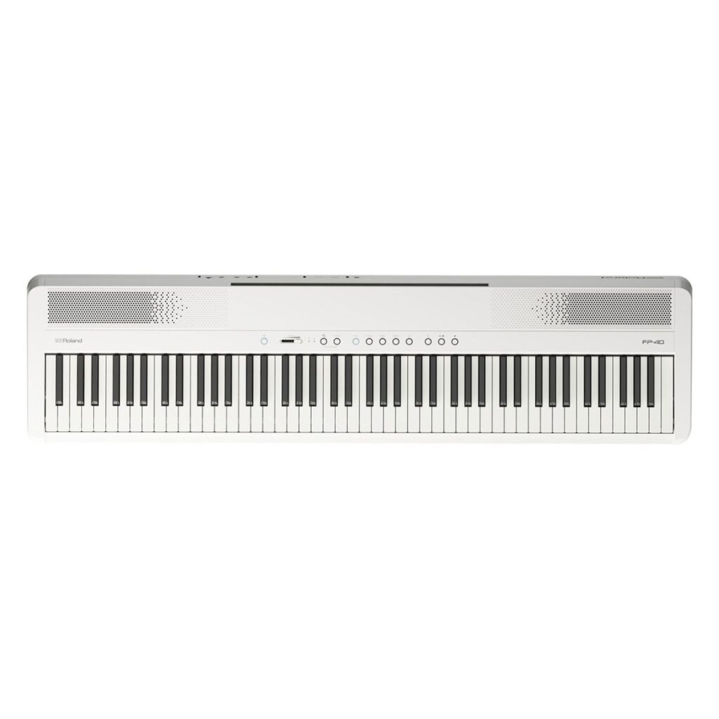 Roland FP-40 Digital Piano with Wood Frame Stand and Triple Pedal Unit White