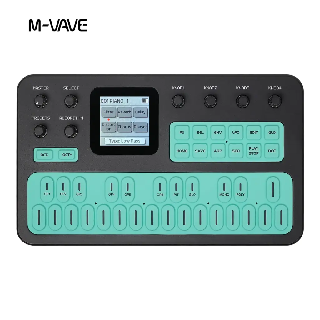 M-VAVE FM-1Digital Wave Synthesizer, Black & Mint Green Dual Color, LCD Screen, Multi Effects ARP Sequencer for Music Production