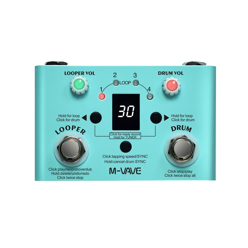 M-Vave Lost Tempo Drum Machines & Looper Pedal - 4-Mode Tuner/Drum, 30 Presets, 11 Mins Recoding Time,For Guitar/Bass Effects