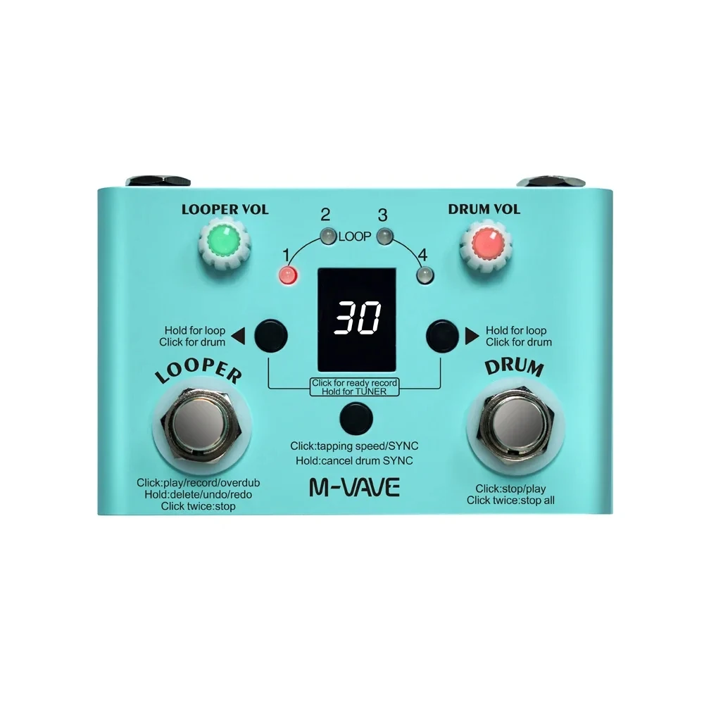 M-vave Lost Tempo Drum Machines & Looper Pedal Built-in 30 Drums 11 Mins Recoding Time High Precision Tuner Guitar Effect pedal